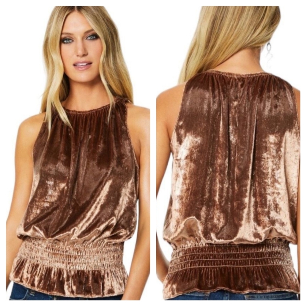 Ramy Brooke Copper Velvet Metallic Glitter Lonny Blouse Medium